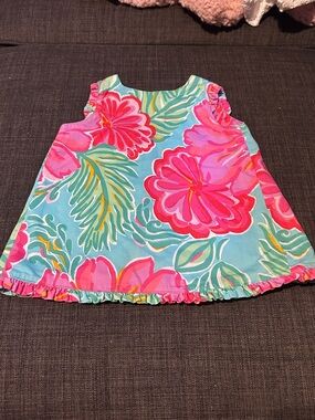 Lilly Pulitzer Tropical Pink & Turquoise Floral Ruffle Tank Sun Dress 6-12 mos